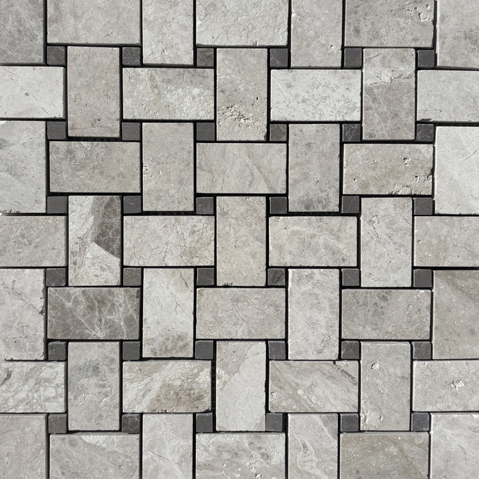 Basketweave Silver Shadow Limestone Mosaic