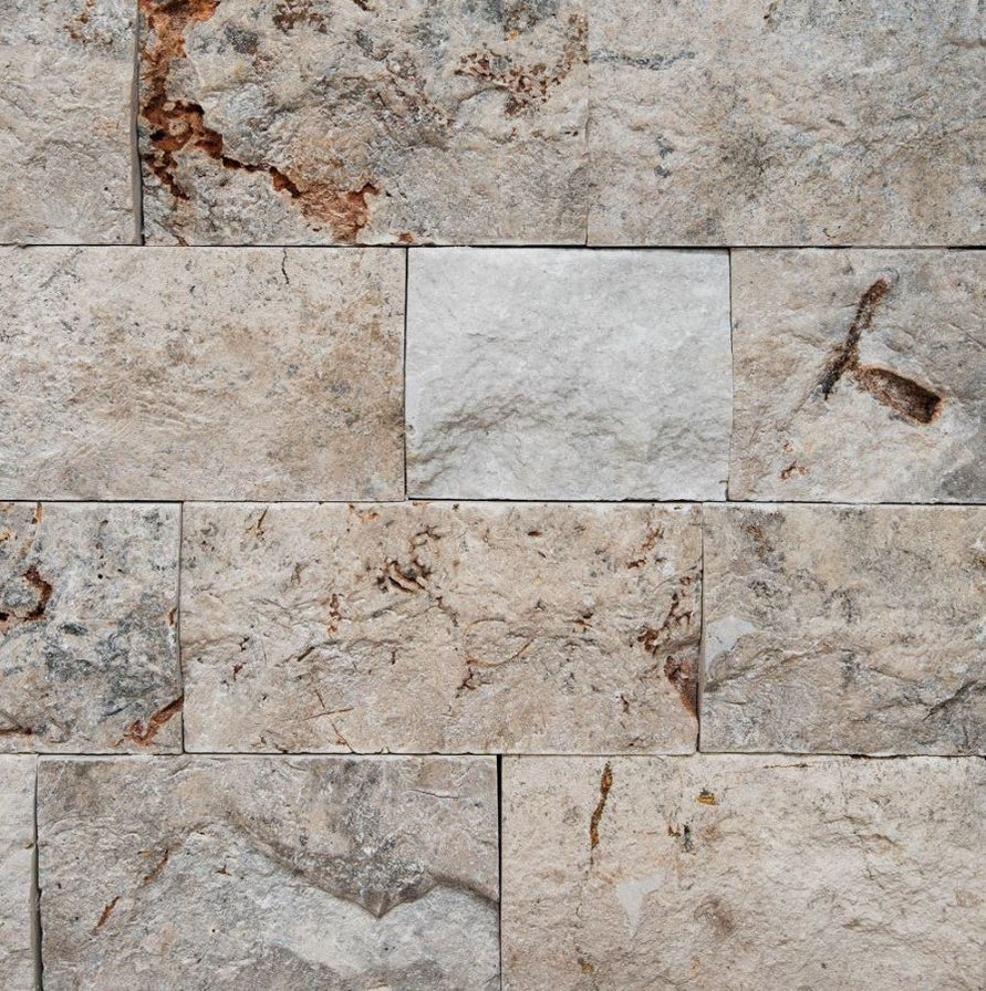 Mid Silver Cladding Silver Travertine Splitfaced Random Length Wall Cladding | Graystone ...