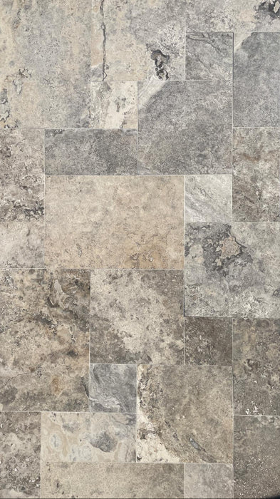 Silver Travertine Tile French Pattern Tumbled