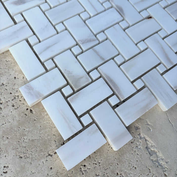 Smokey Dolomite Marble Basketweave Mosaic