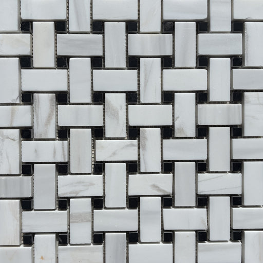Smokey Dolomite Basketweave with Nero Maquina Dot Mosaic Honed