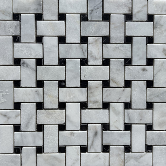 Smokey Dolomite Basketweave with Nero Maquina Dot Mosaic Polished