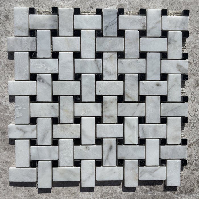 Smokey Dolomite Basketweave with Nero Maquina Dot Mosaic Polished