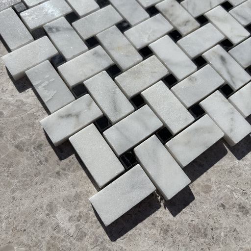 Smokey Dolomite Basketweave with Nero Maquina Dot Mosaic Polished