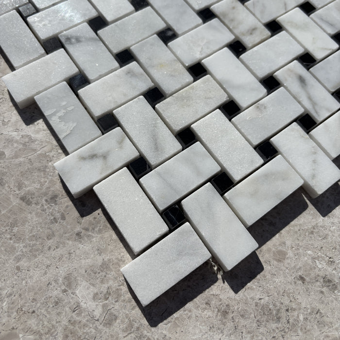 Smokey Dolomite Basketweave with Nero Maquina Dot Mosaic Polished