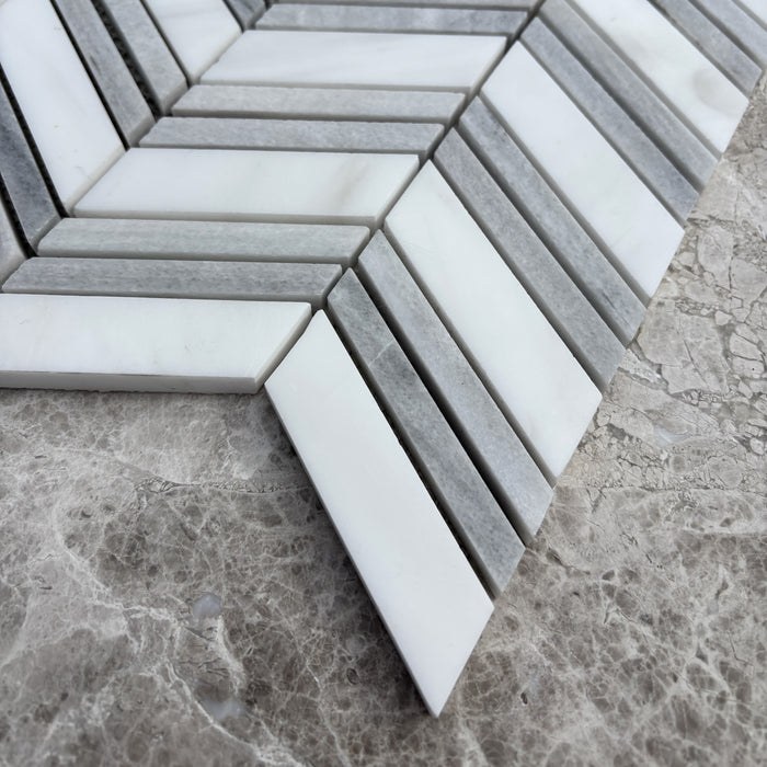 Smokey Dolomite Chevron with Solto Marble Mosaic