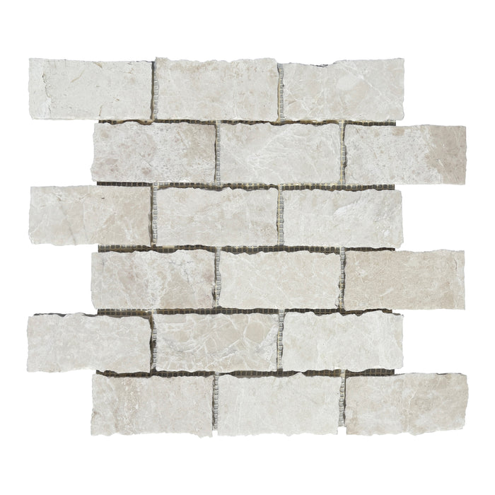 Snow White Marble Brickbond Rustic Edge Mosaic