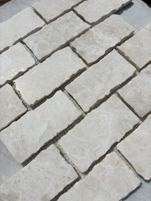 Snow White Marble Brickbond Rustic Edge Mosaic