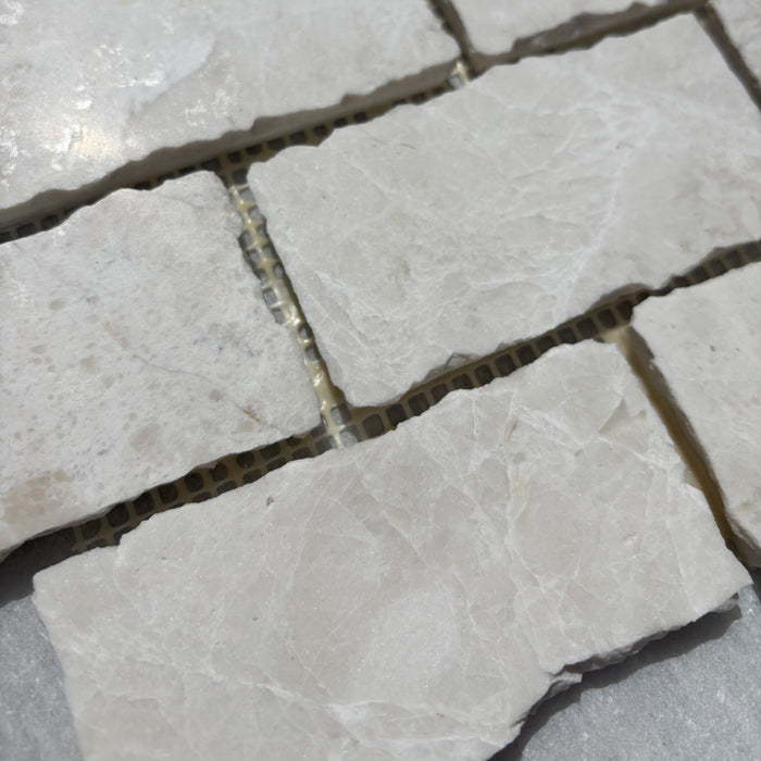 Snow White Marble Brickbond Rustic Edge Mosaic