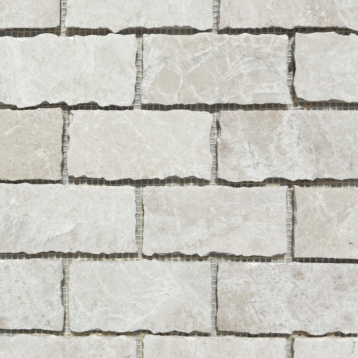 Snow White Marble Brickbond Rustic Edge Mosaic