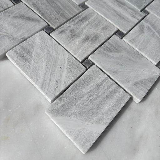 Solto with King Blue Marble Large Basketweave Mosaic Honed