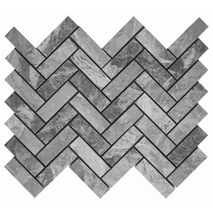 Tundra Grey Marble Medium Herringbone Mosaic