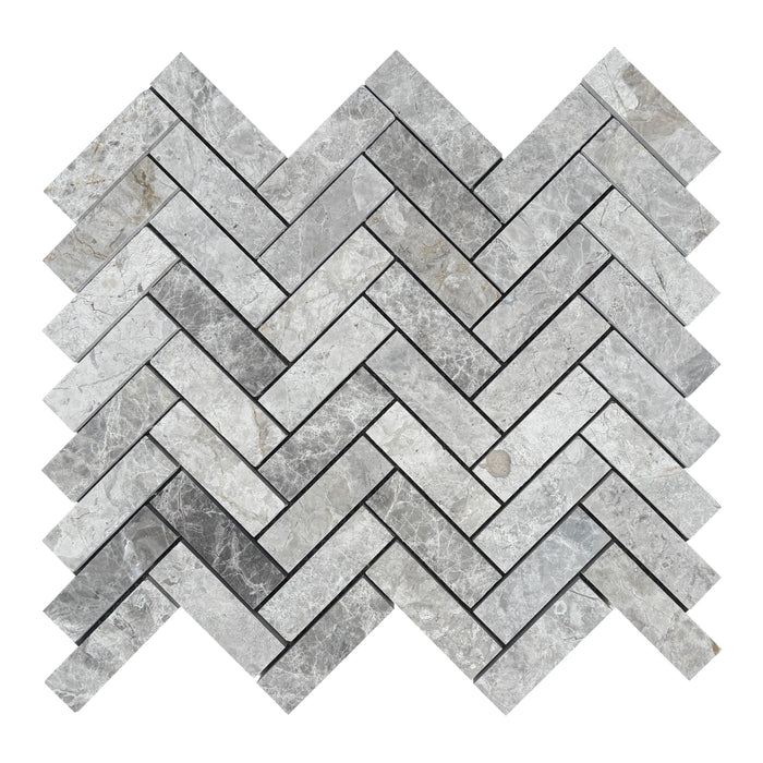 Tundra Grey Marble Medium Herringbone Mosaic