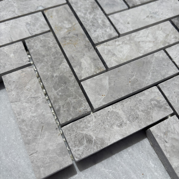 Tundra Grey Marble Medium Herringbone Mosaic