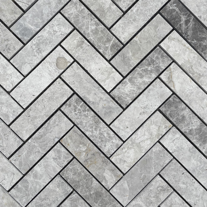 Tundra Grey Marble Medium Herringbone Mosaic