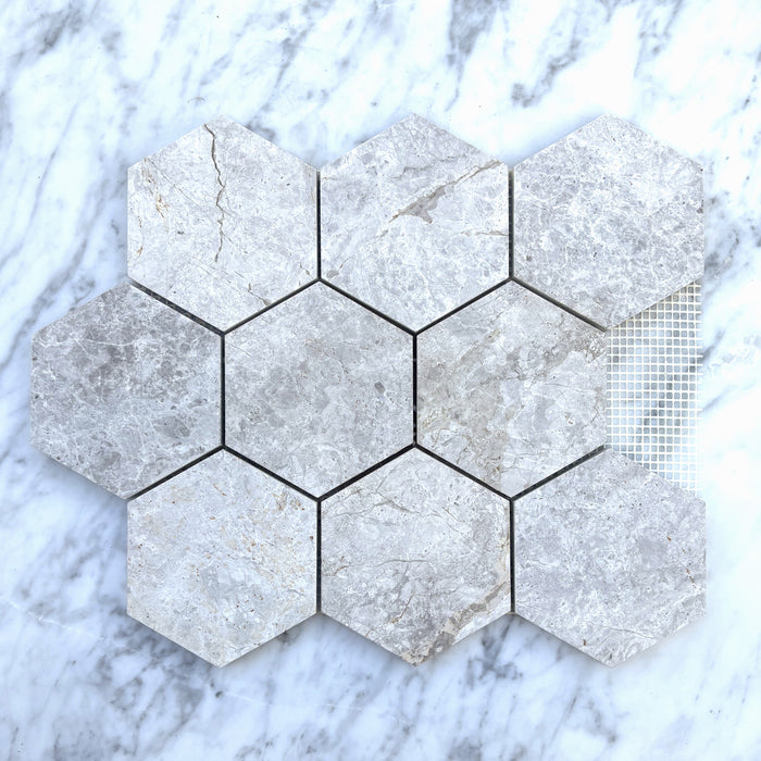 Tundra Grey Marble Hexagon Mosaic
