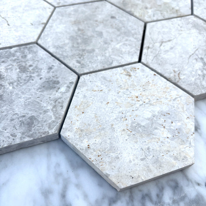 Tundra Grey Marble Hexagon Mosaic