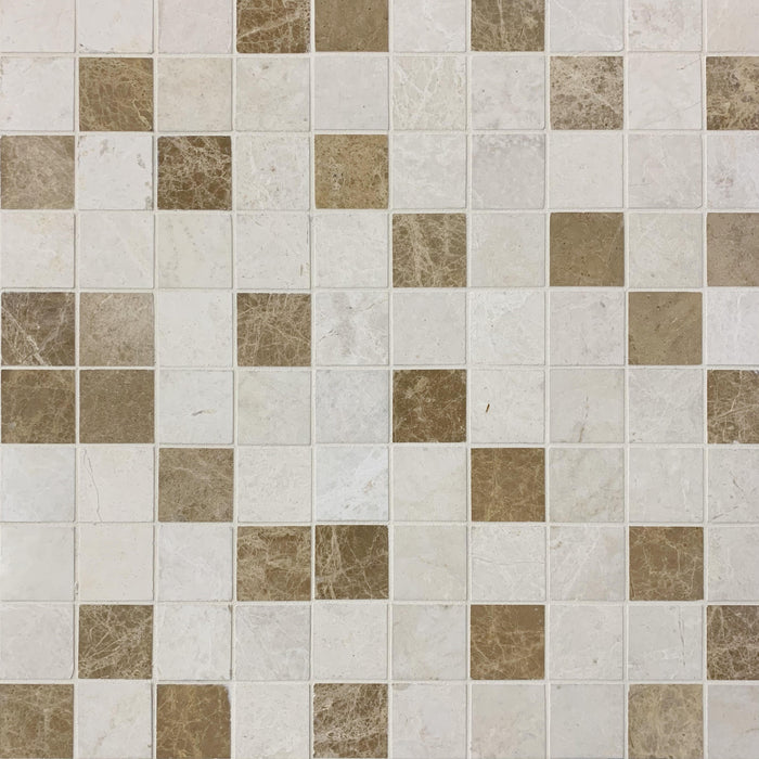 Snow White & Emperador Marble Square Mosaic