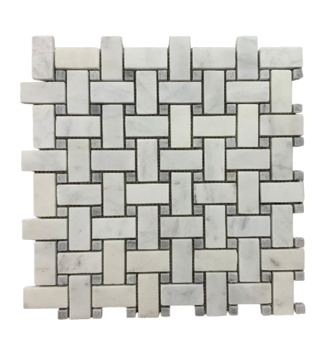 Basketweave Carrara & Bardiglio Dot Basketwave Marble Mosaic