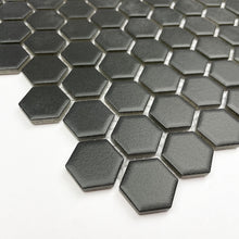 Load image into Gallery viewer, BLACK BEVELED EDGE UNGLAZED HEXAGON MOSAIC
