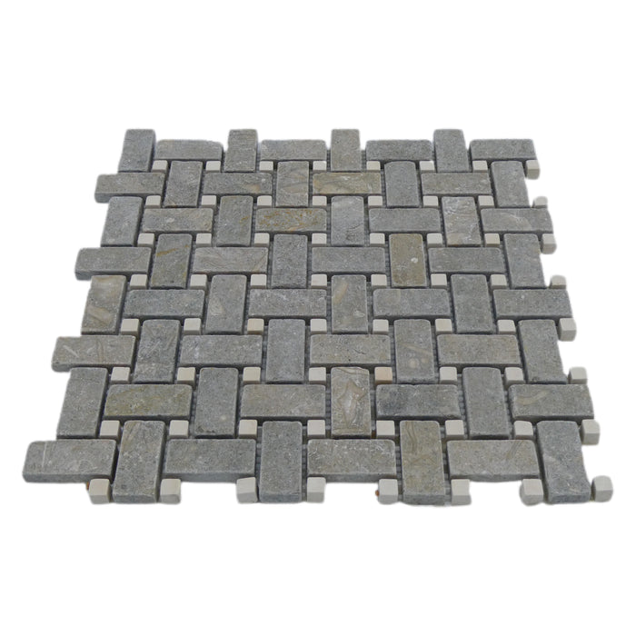 Chateau Green Fossil Limestone Basketweave Mosaic