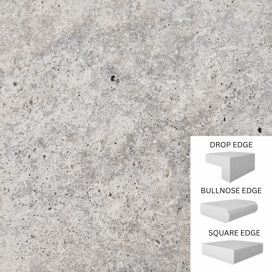 SILVER TRAVERTINE TUMBLED & UNFILLED |  POOL COPING