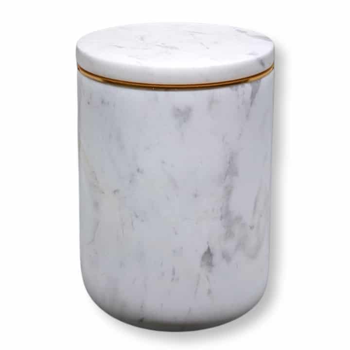 ARCTIC WHITE MARBLE HANDCRAFTED CANDEL VESSEL WITH LID