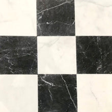 Load image into Gallery viewer, NERO MARQUINA AND MILOS MARBLE TUMBLED CHECKERBOARD
