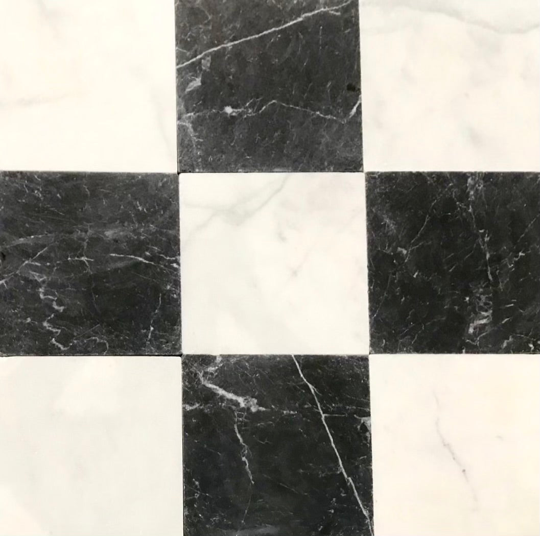 NERO MARQUINA AND MILOS MARBLE TUMBLED CHECKERBOARD