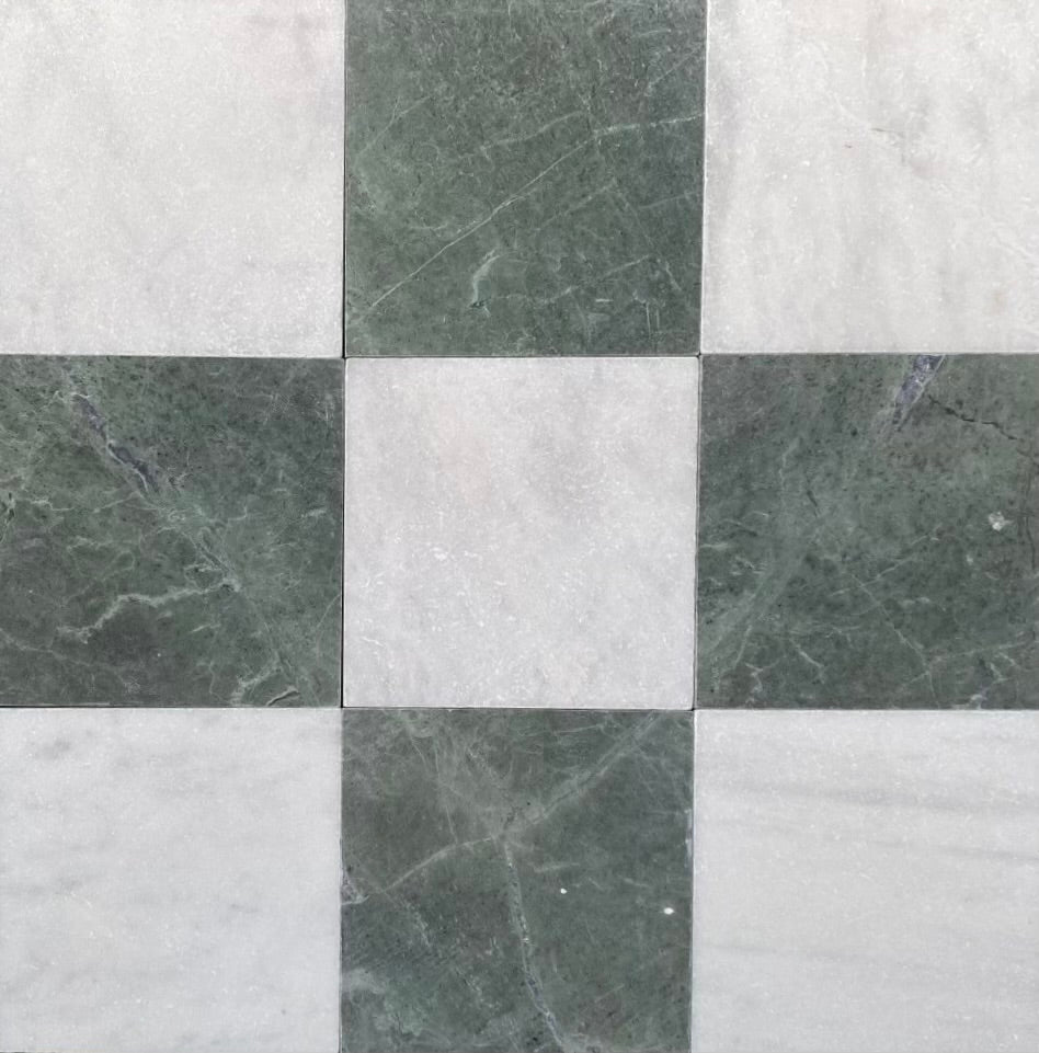 VERDE AND MILOS MARBLE TUMBLED CHECKERBOARD