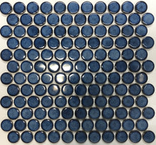 Load image into Gallery viewer, SHADOW BLUE GLOSS MEDIUM PENNY ROUND PORCELAIN MOSAIC
