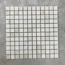 Load image into Gallery viewer, WHITE FOSSIL LIMESTONE SMALL SQAURE BRUSHED MOSAIC
