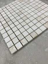 Load image into Gallery viewer, WHITE FOSSIL LIMESTONE SMALL SQAURE BRUSHED MOSAIC
