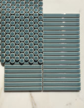 Load image into Gallery viewer, SUKI TURQUOISE GLOSS PORCELAIN 15X148MM KITKAT MOSAIC
