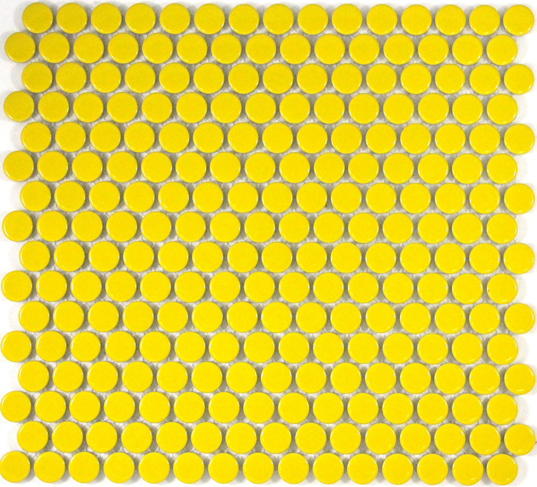 YELLOW GLOSS SMALL PENNY ROUND PORCELAIN MOSAIC