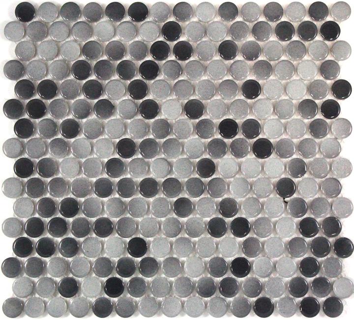 GREY MIX GLOSS SMALL PENNY ROUND PORCELAIN MOSAIC