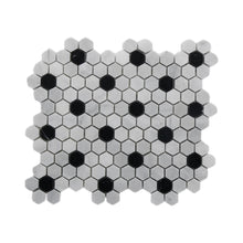 Load image into Gallery viewer, IMPERIAL WHITE AND NERO MARQUINA MARBLE 23MM HEXAGON HONED MOSAIC
