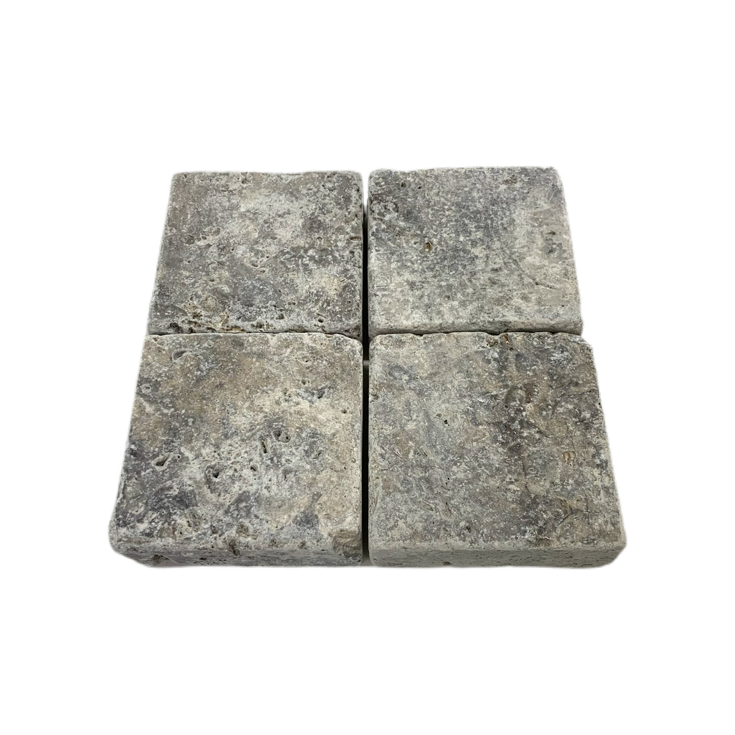 SILVER TRAVERTINE TUMBLED COBBLE 100x100