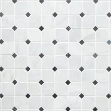 Load image into Gallery viewer, IMPERIAL WHITE MARBLE HEXAGON + NERO MARQUINA DOT HONED MOSAIC
