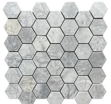 Load image into Gallery viewer, SUPER WHITE QUARTZITE MARBLE 48MM HEXAGON HONED MOSAIC
