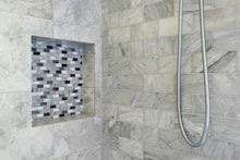 Load image into Gallery viewer, IMPERIAL WHITE + GREY MARBLE MIX MINI BRICK MOSAIC
