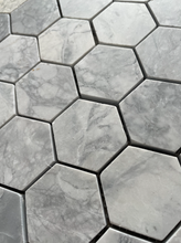 Load image into Gallery viewer, SUPER WHITE QUARTZITE MARBLE 48MM HEXAGON HONED MOSAIC
